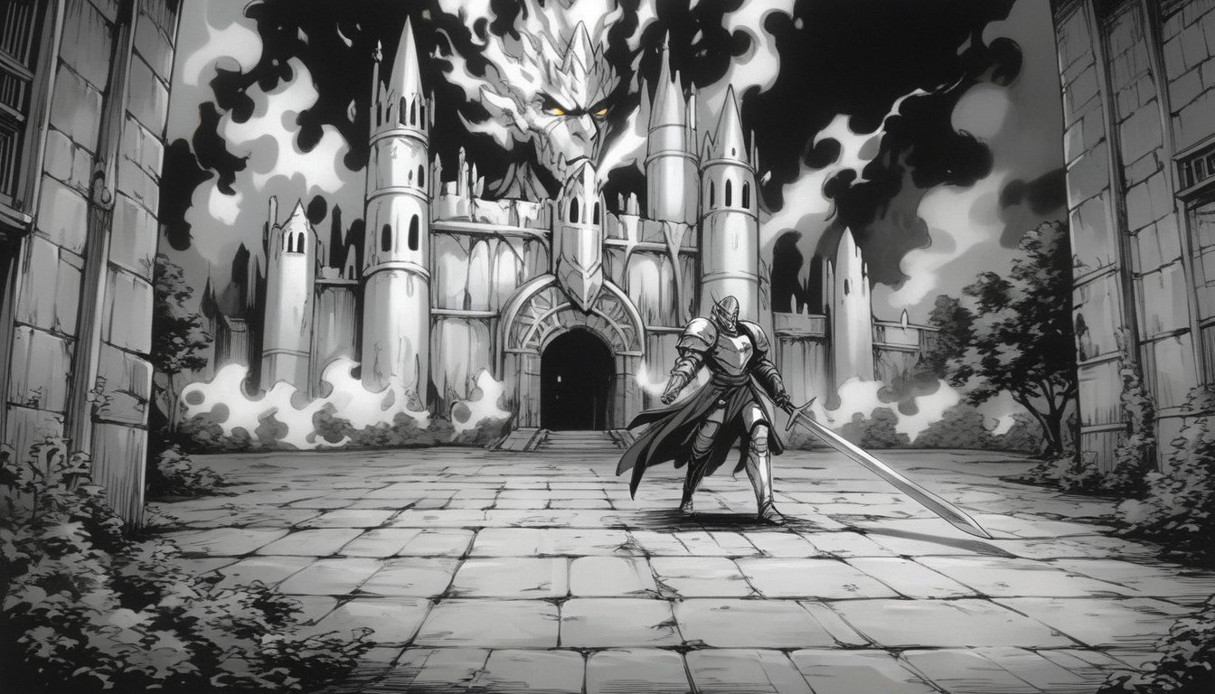 Burning Castle In Background, 18+, Helmet Hentai IA pornografia