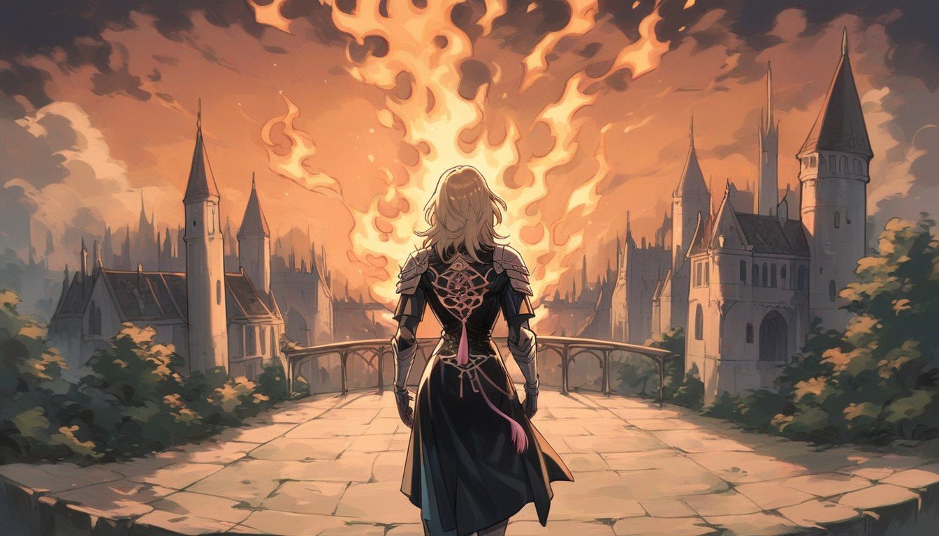 Standing Back To Viewer, Byleth From Fire Emblem Three Houses, Standing Top Of Castle TowerPorno IA Hentai