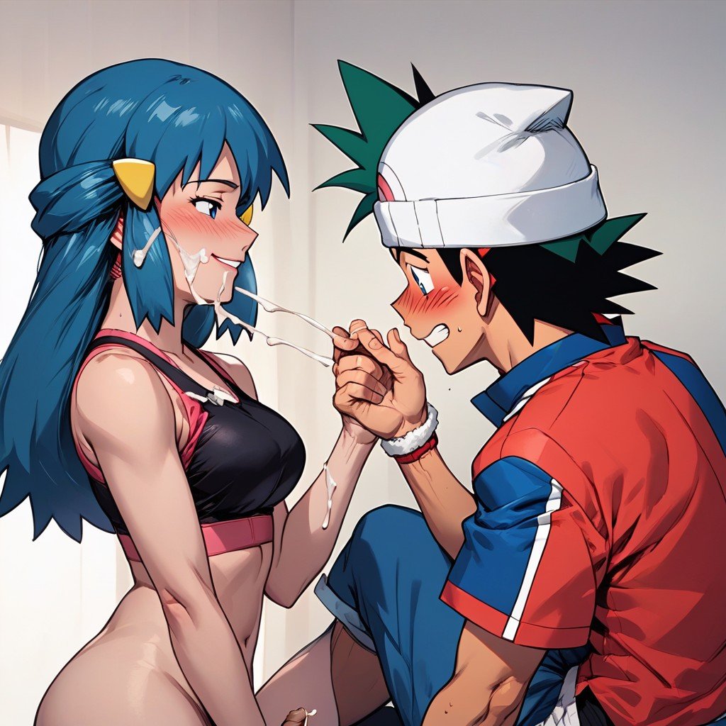 Dawn From Pokemon, Femdom Hand On Ash Ketchum Ass, Man Ashamed Hentai AI Porn