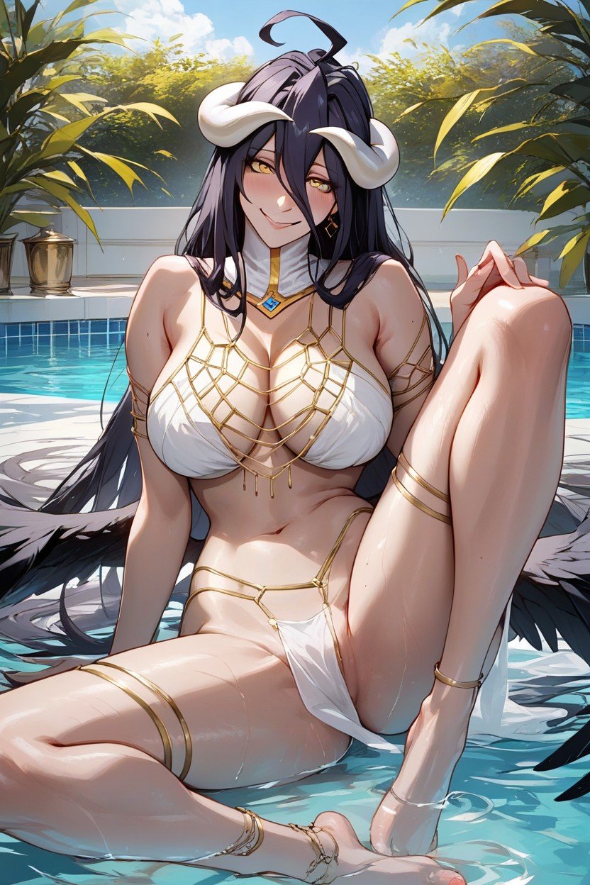 18+, Albedo From Overlord Standing Naked In The Pool, Legs Spread헨타이 AI 포르노