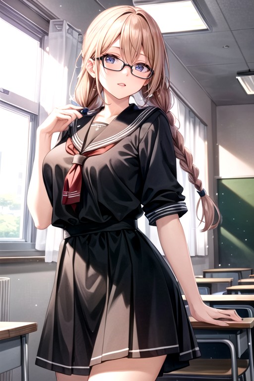 Glasses, 18+, Twin Braids Хентай AI порно