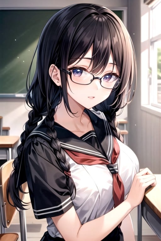 Navy Sailor Uniform, Glasses, One Woman아시아 AI 포르노