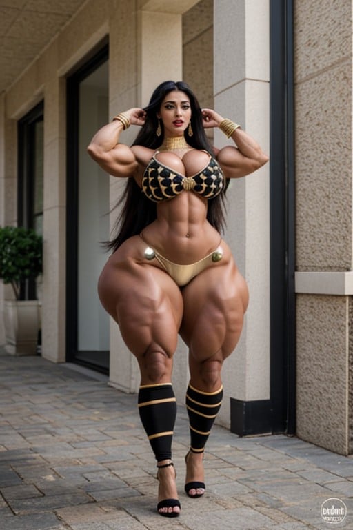 Extremely Long Hair, Hyper Gigantic Massive Muscles Woman, Ultra MuscularPorno IA Asiatique