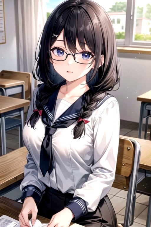 One Woman, Glasses, ClassroomアジアのAIポルノ