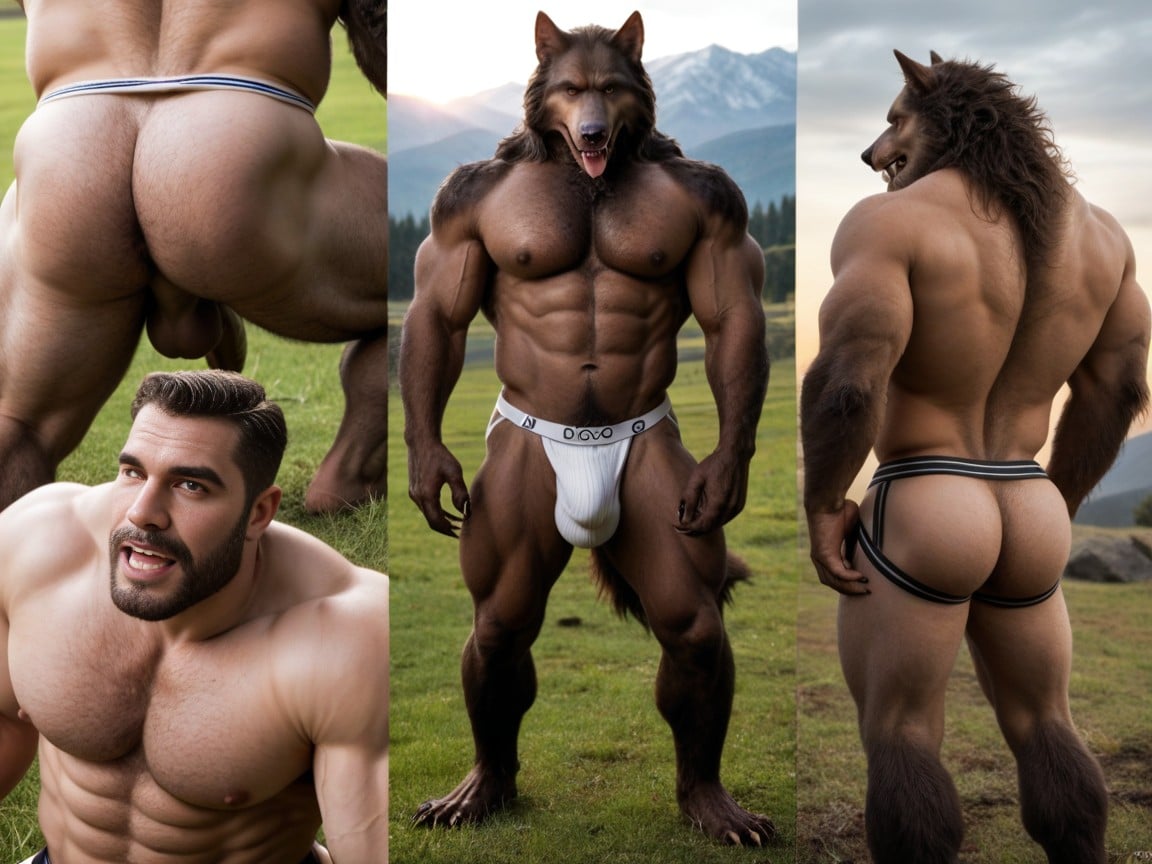 Massive Hairy Back Muscles, Body Of Werewolf Looks Like A Monstrous Beast, 18+ゲイAIポルノ