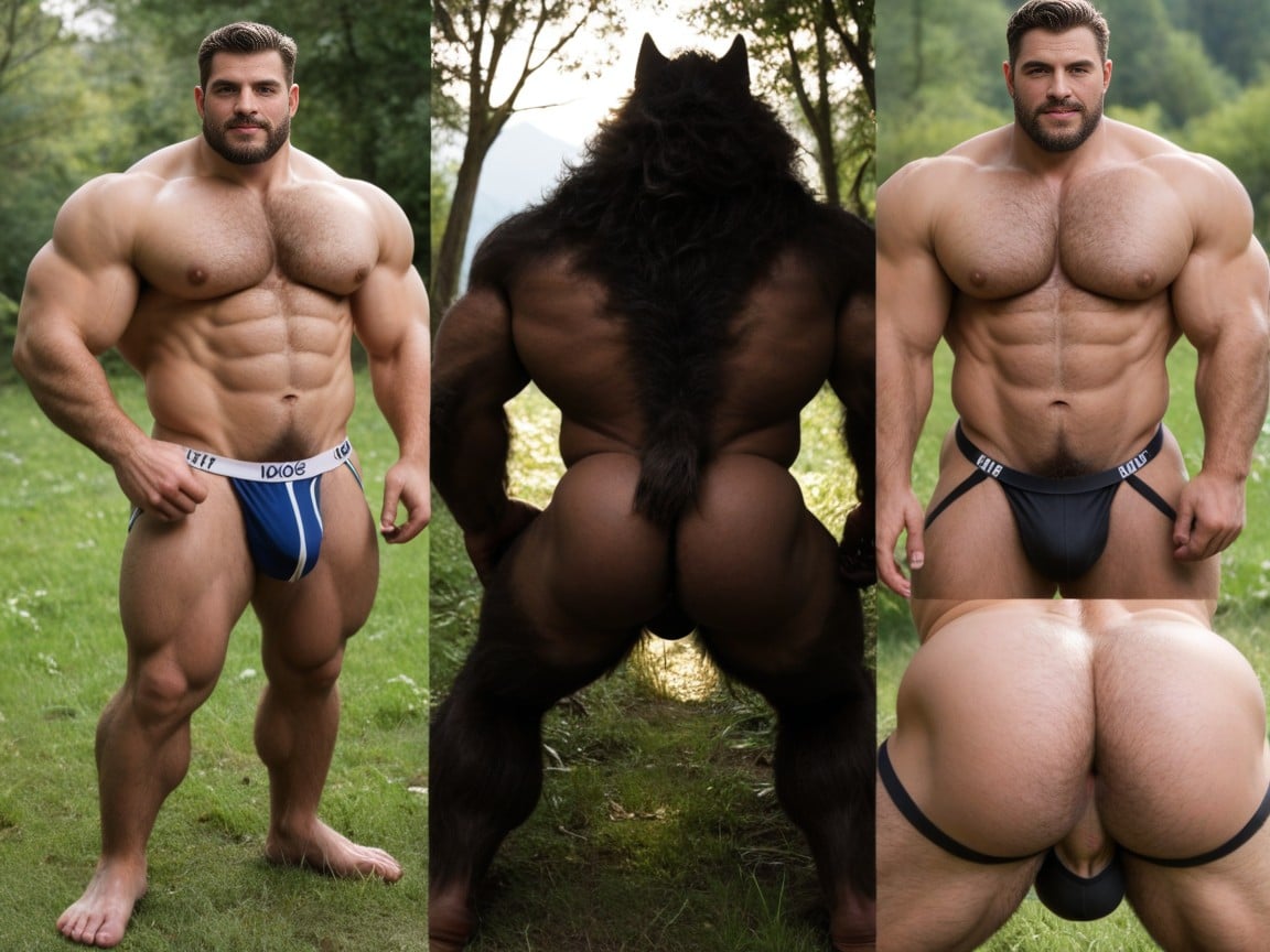 Várias Visões, Massive Hairy Back Muscles, Buttocks Nude Pornografia gay com IA