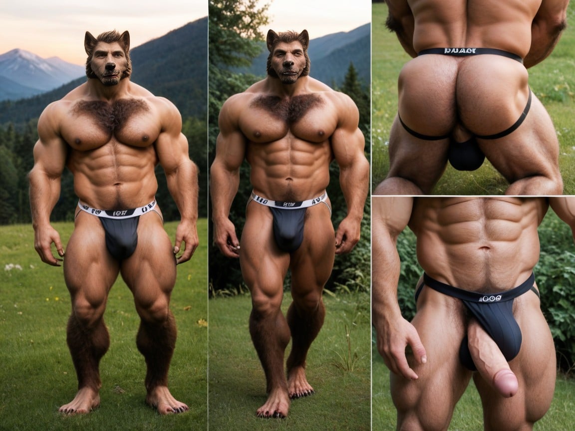 Várias Visões, Beautiful Butt, Body Of Werewolf Looks Like A Monstrous Beast Pornografia gay com IA