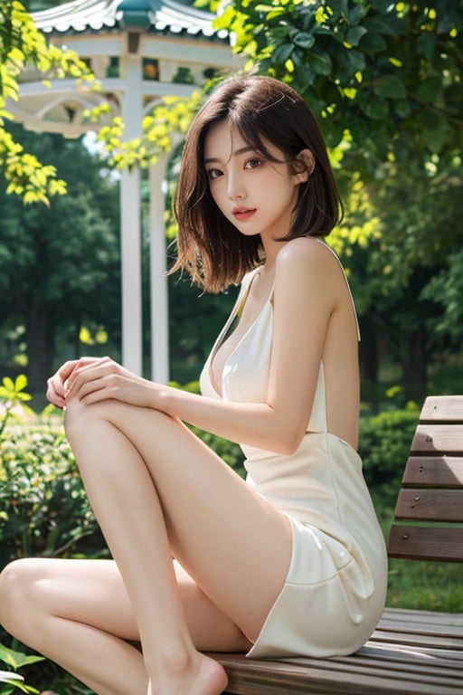 On The Bench, Korean Beautiful Woman, Detailed FacePorno IA Asiatique