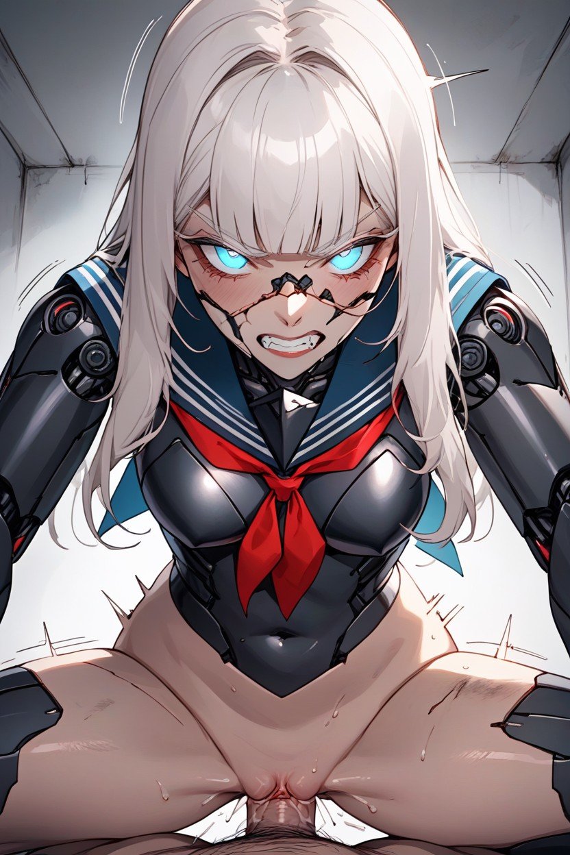 Anime Style, Broken Robotic Suit, Emotionless FaceHentai IA