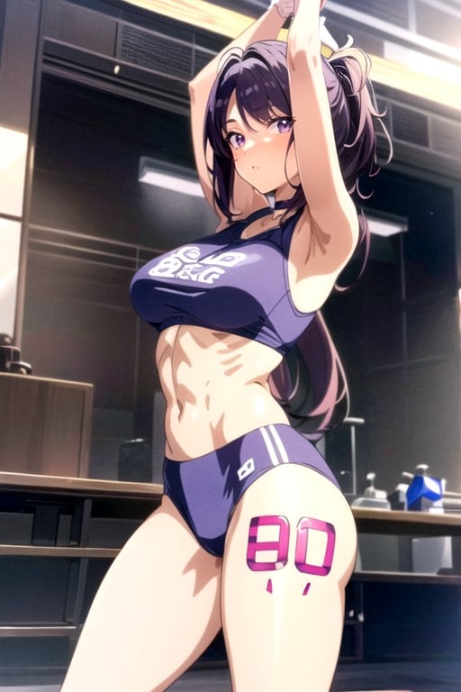 Body, Detailed Background Of A Stadium For Athletes, Ultra Violet HairヘンタイAIポルノ