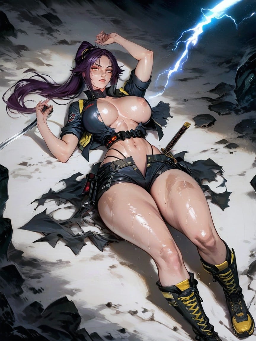 Exposed Navel, Emitting Glowing Electric Aura, ThongPorno IA Hentai