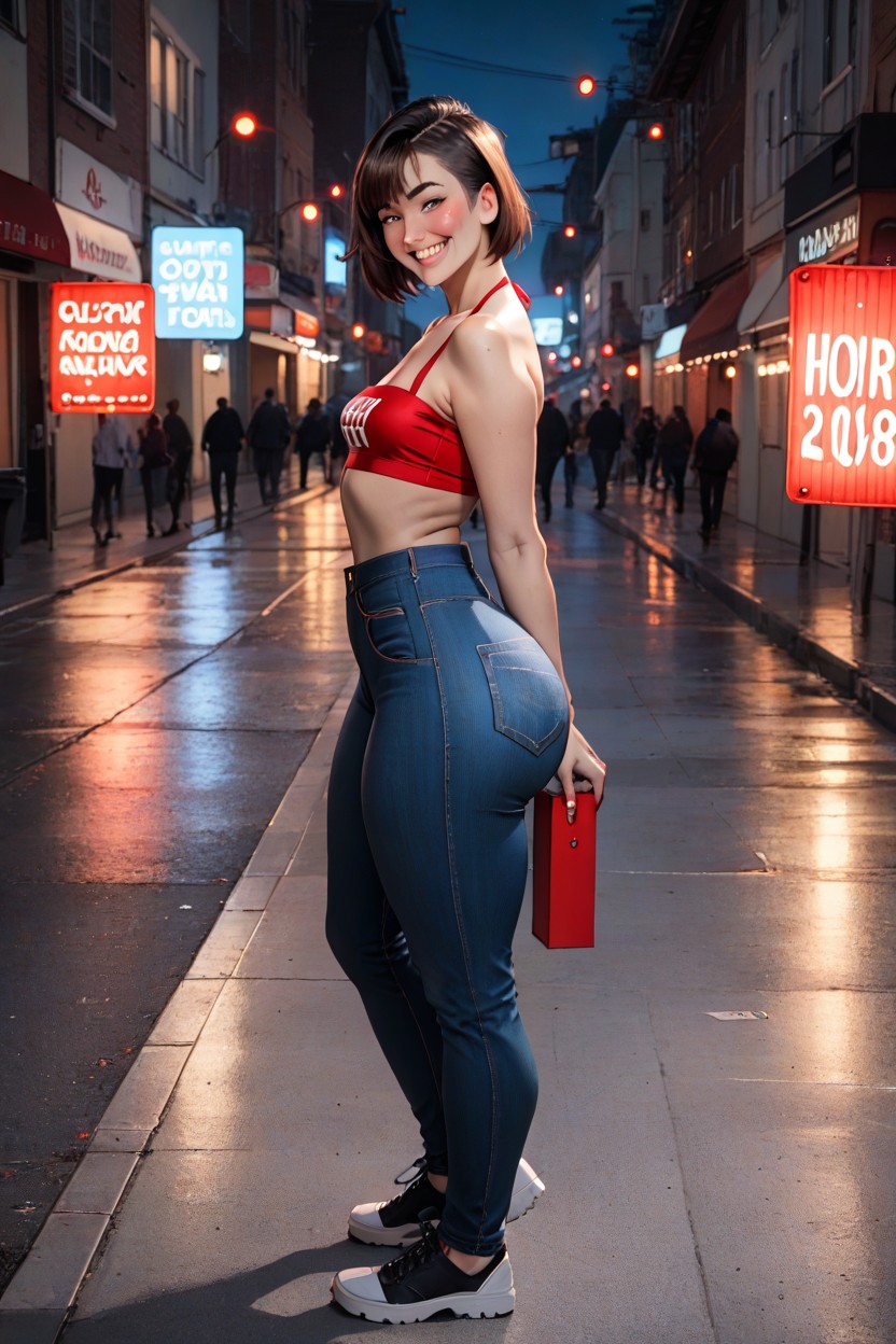View Over Shoulder, Extremely Skimpy Black Thongs, Narrowshoulders AI Porn