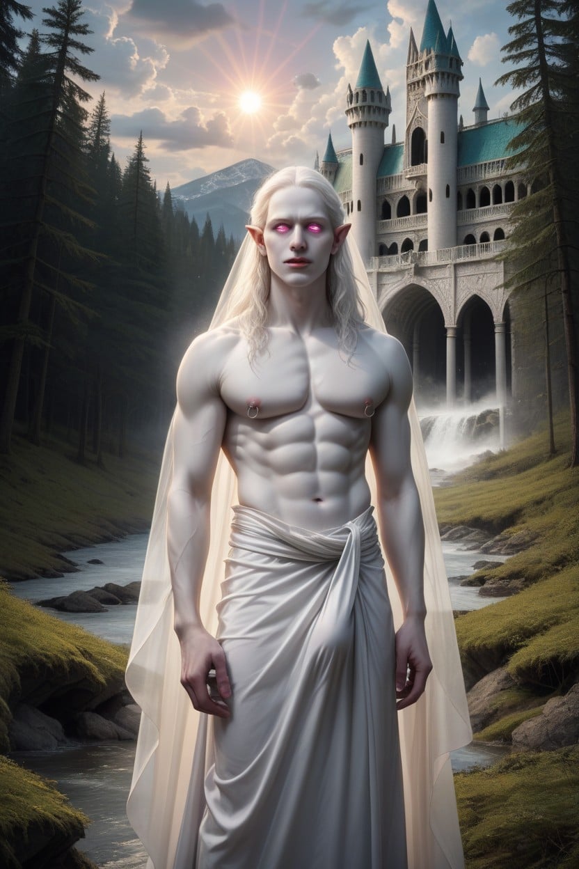 Lotr Forest, Setting Sun, Ethereal White Pearl Skin AI Gay Porn