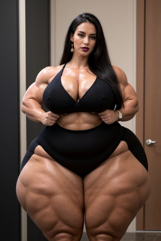 Ultra Muscular, Thick Curvy Muscular Woman, EyelinerPorno IA Asiatique