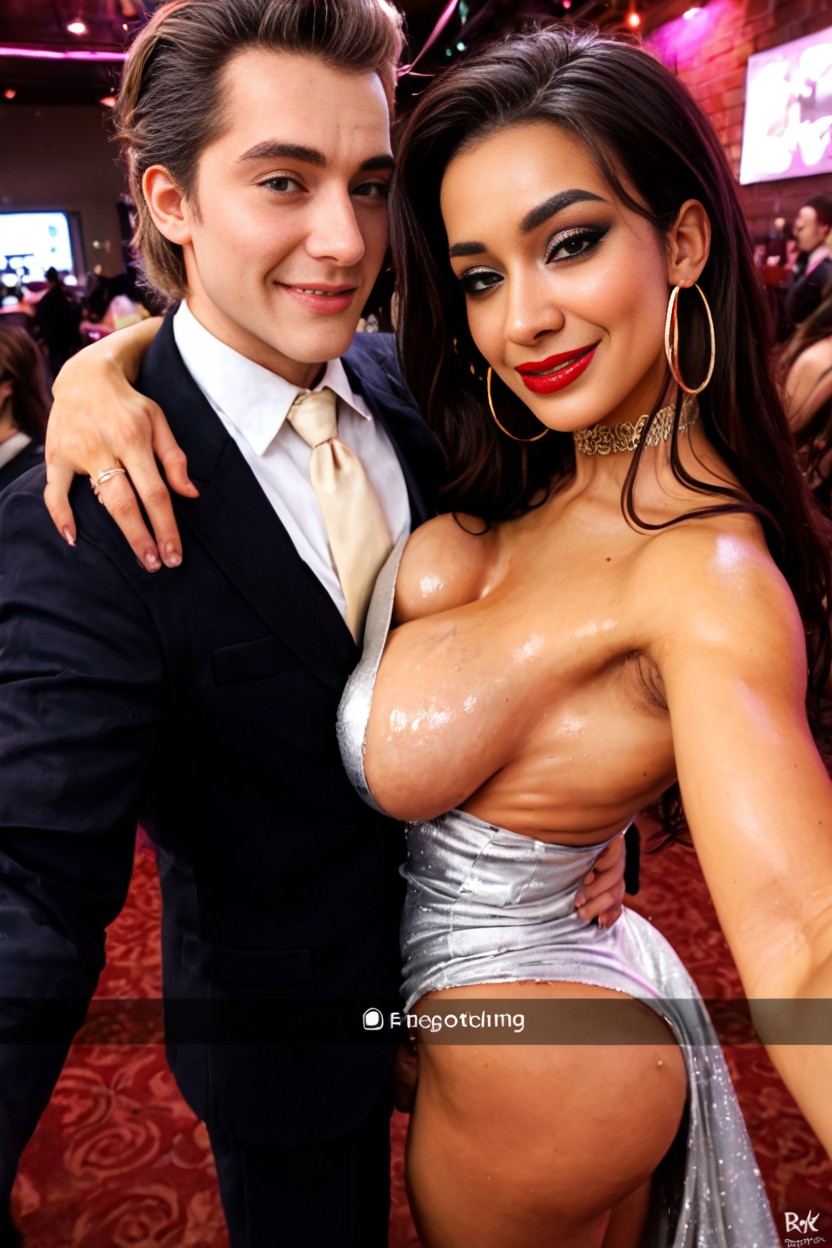 Happy Expression, Choker, Saggy Oiled Natural Tits AI Porn