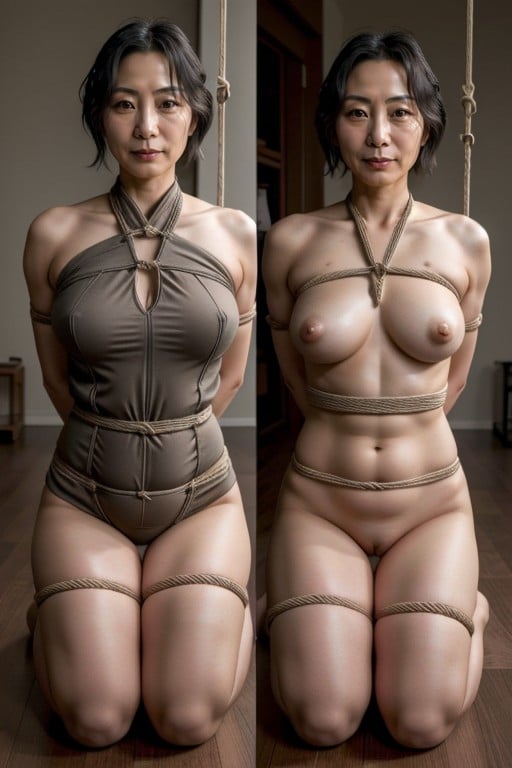 Split Screen, Kneeling, Shibari Hentai AI Porn