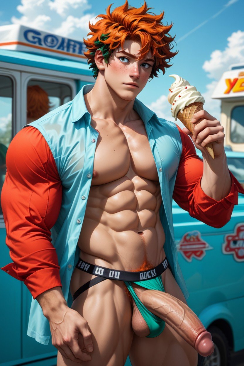 Ice Cream Sale, Naked, Red Clothes AI Gay Porn