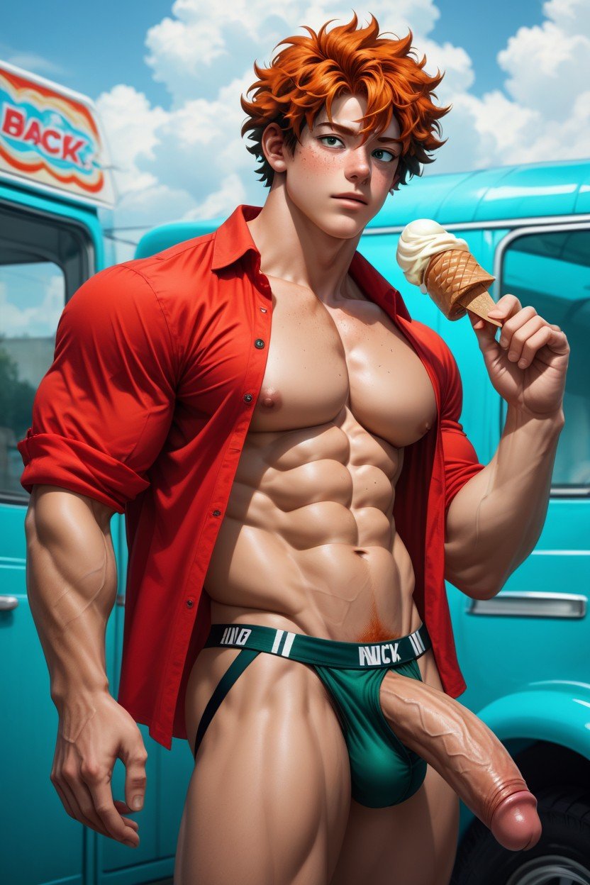 Ice Cream Truck, Wearing A Jockstrap, Thick CockゲイAIポルノ