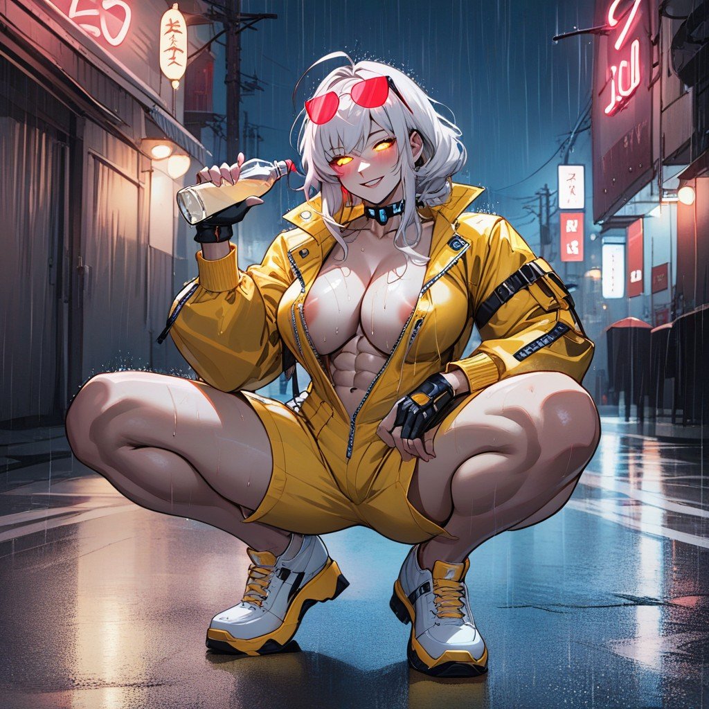 White Glowing Chocker, Rain, CyberwareHentai IA