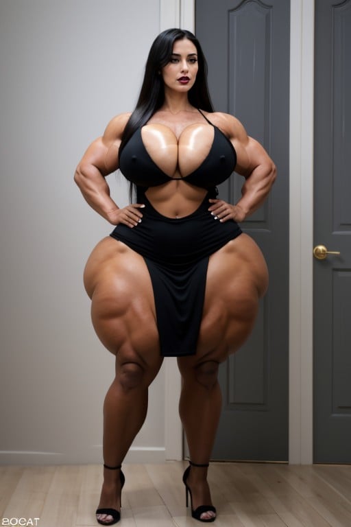 Extremely Large Breasts, Lustful Expression, Ripped MusclesPorno asiático IA