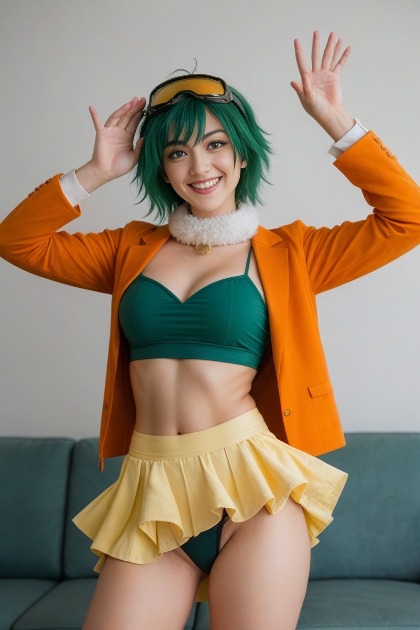 Dancing Pose, 韓国人 , Green Bandage Crop Top 人妖AI色情