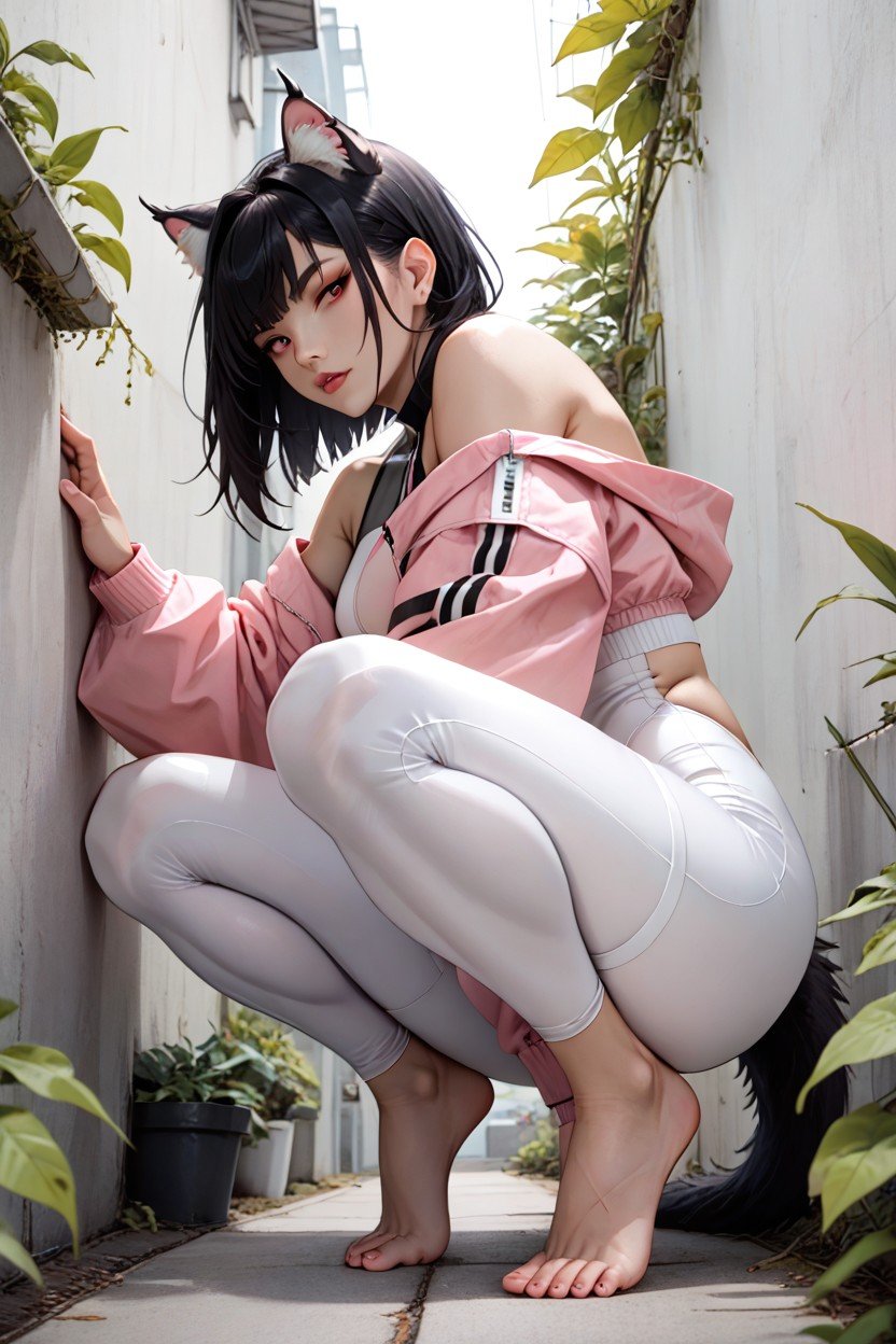 Thighs Exposed, Black Hair With Bangs, BarefootPorno IA Hentai