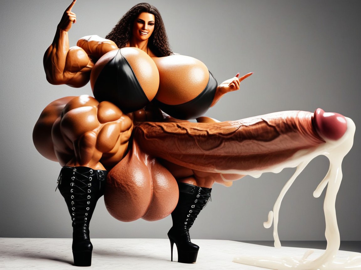 正面视图, Massive Testicles, 得意的表情 人妖AI色情