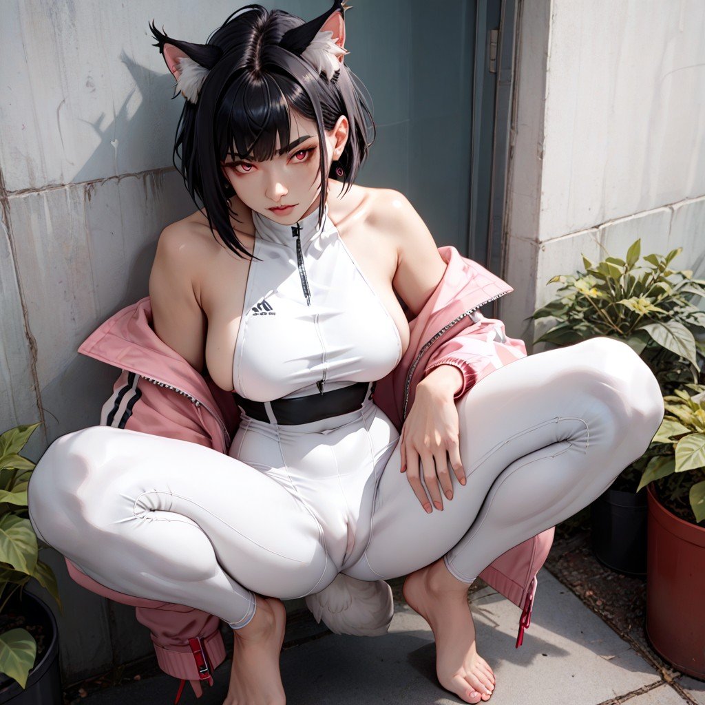 White Sci Fi Bodysuit, Pechos Grandes, Arctic Lynx TailHentai IA