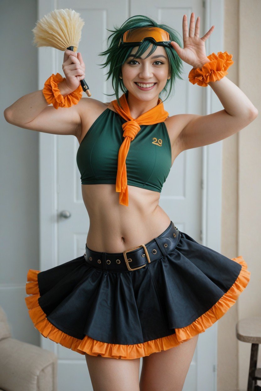 Orange Ruffle Skirt, 小さな胸, スキニーゲイAIポルノ