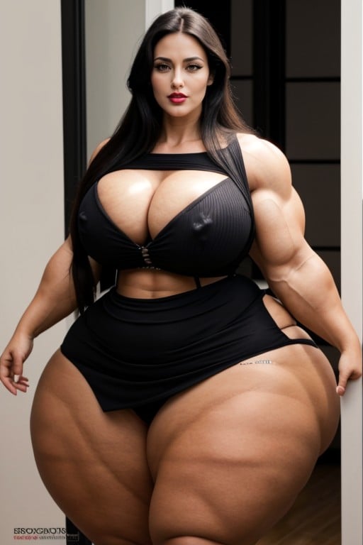 Thick Curvy Muscular Woman, Gothic Dress, Bulging LinesPorno asiático IA