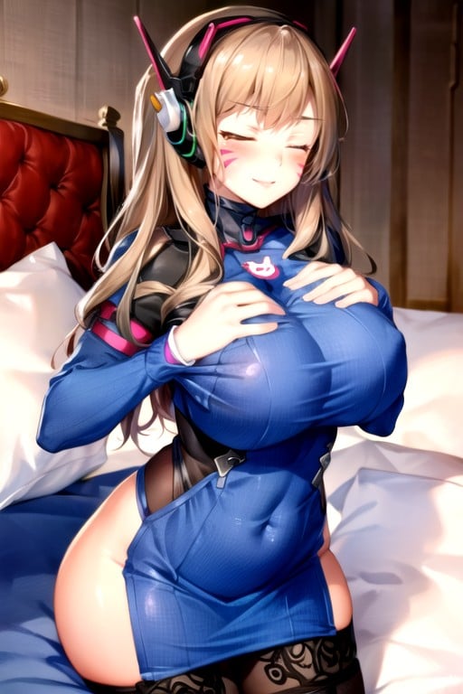 Bed, D'va (overwatch), Mischievous (smiling While Blushing) Asian AI Porn