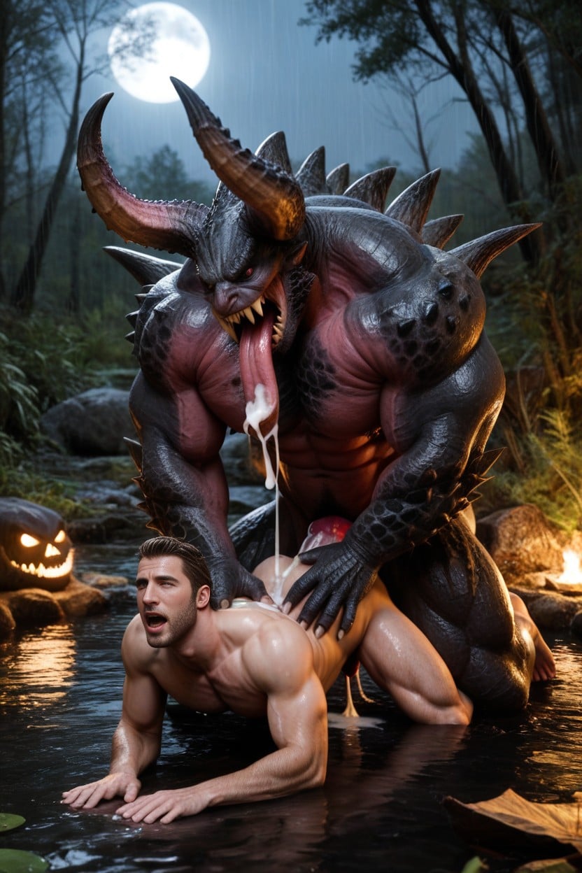 Muscular, Veiny, Gigantig Angel Penetrating Handsome Male Demon AI Gay Porn