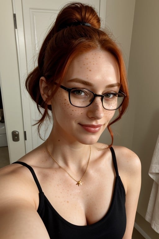 Redhead Pale, Natural Breast, Smilling Asian AI Porn