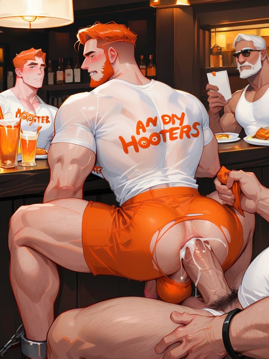 Hooters Guy, Ginger Hair, In RestaurantAI同性恋黄片