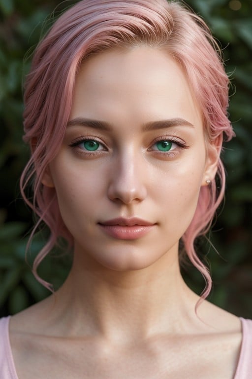 Close Up, Pink Hair, Green Eyes Hentai AI Porn