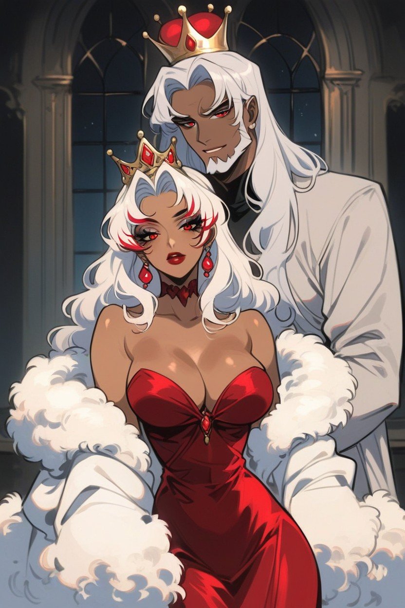 White Hair With Red Highlights, Oc Luna, Mansion Hentai AI Porn