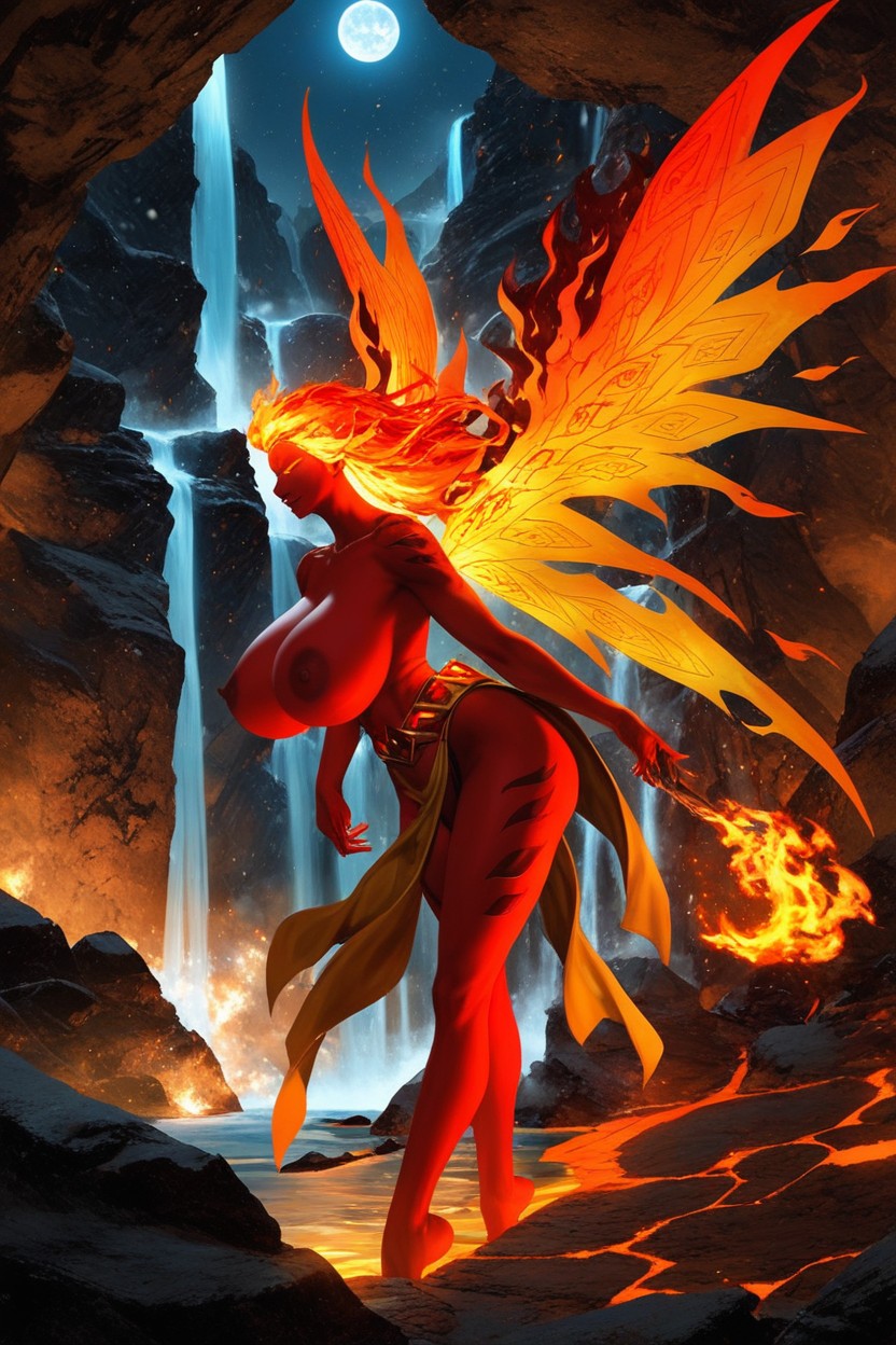 Black Waist Cloth With Fire Design, Wide Hips, Side View Hentai AI Porn