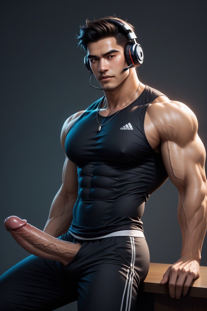 Lateral View, Headphones, Smooth ChestPorno gay IA