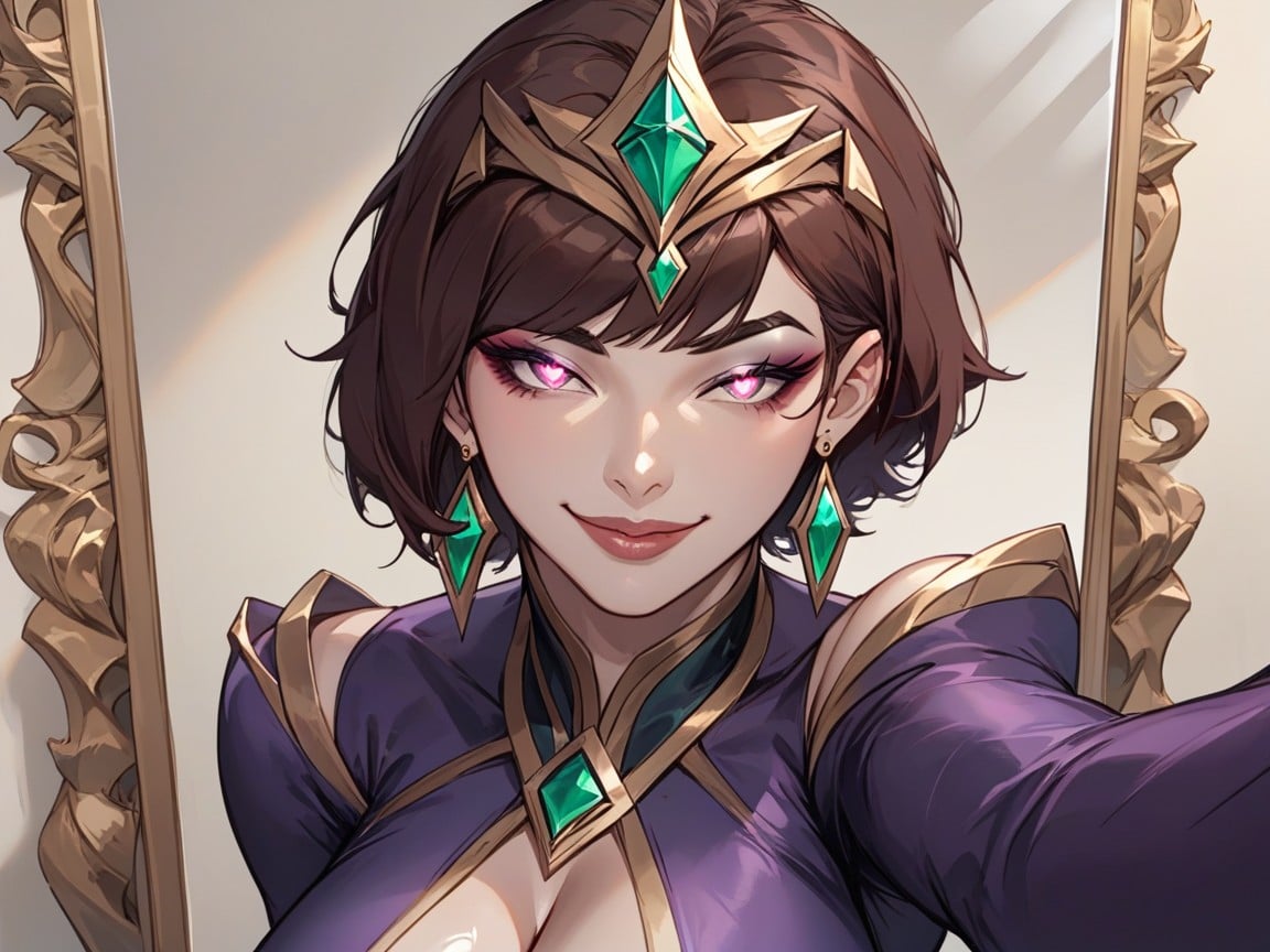 Karma League Of Legends, Perfect Hourglass Physique, Wearing Purple Robe Dress With Gold Trim Detail Hentai IA pornografia