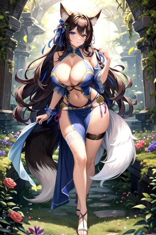 Wide Hips, Vine Covered Halterneck With Flowers, Thigh High Stocking Cover In Vines Hentai IA pornografia