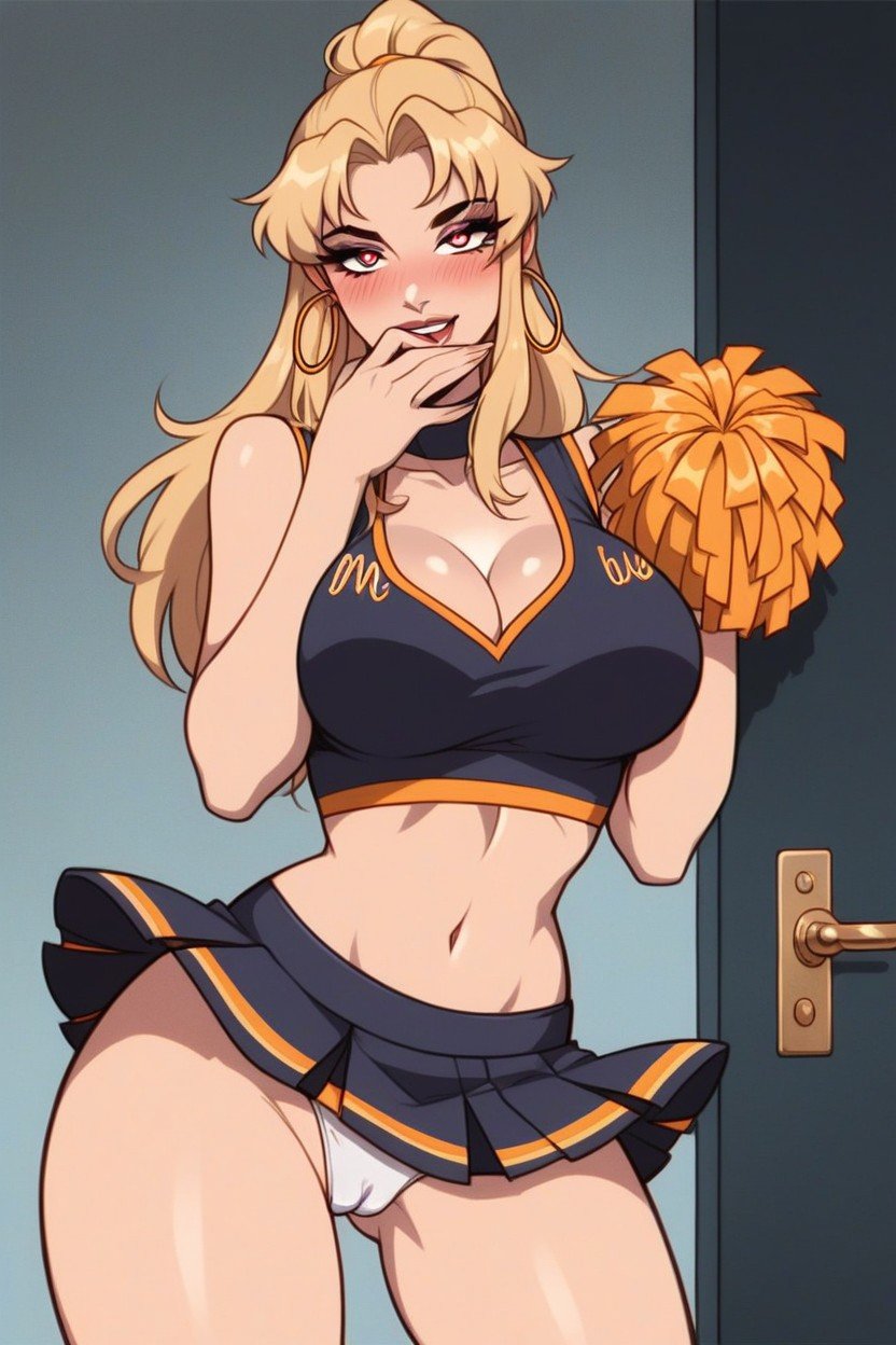 Rolling Eyes, Cheerleader, Print Hoop Cheerleader Bikini Top Underneath Hentai AI Porn