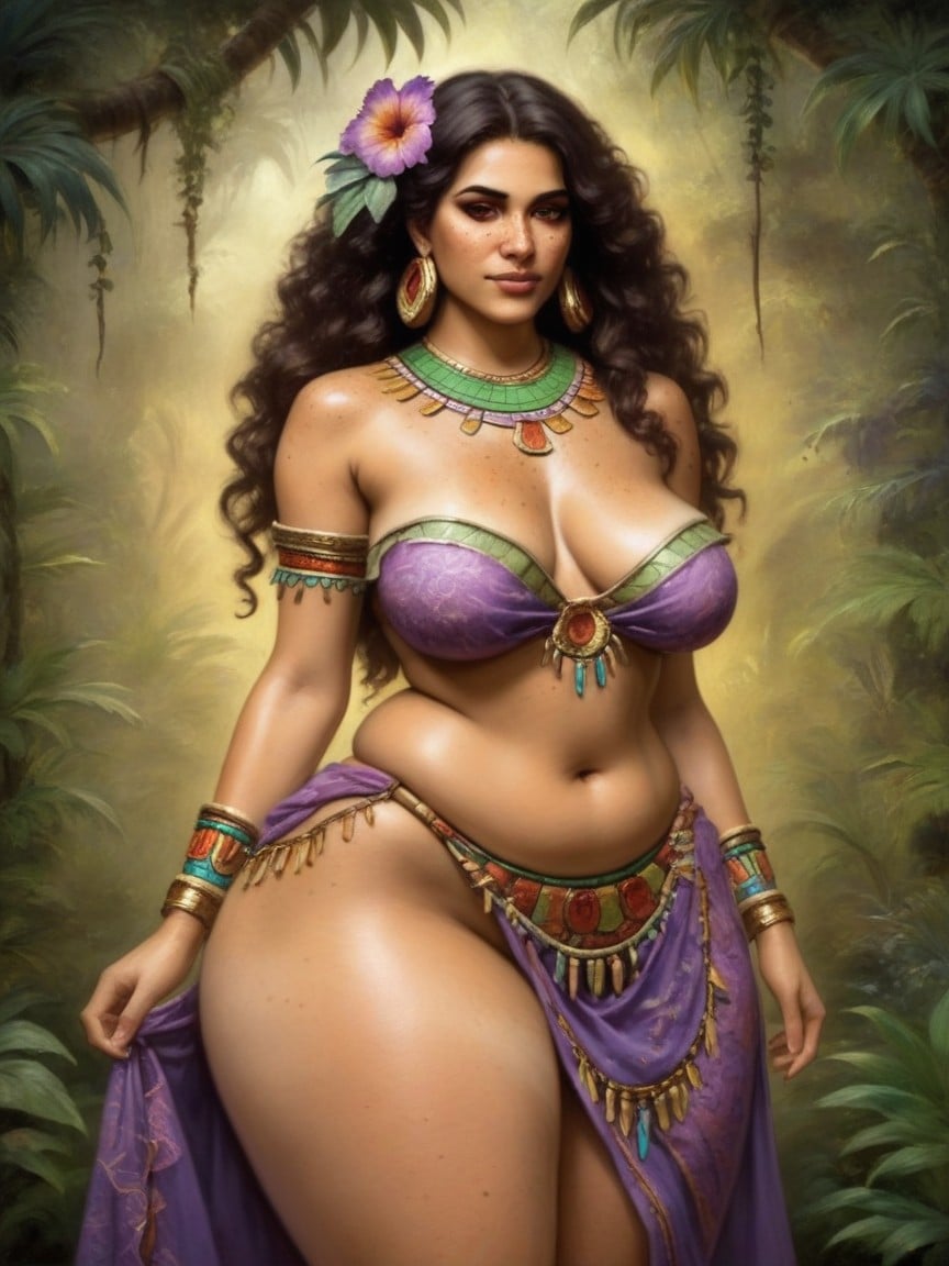 Rounded Wide Hips, Rounded Abdomen, Aztec AI Porn