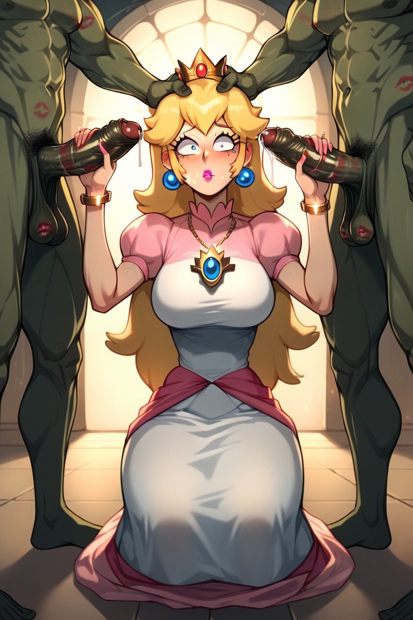 Princess Peach, Sitting On Knees, Saggy Balls AI Gay Porn