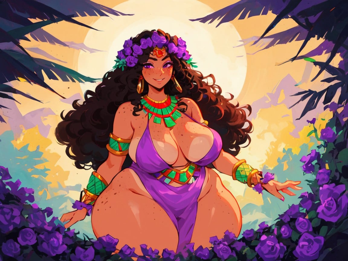 Chest And Hips Proportionate, Purple Flower In Hair, Freckles On FaceAI黄漫