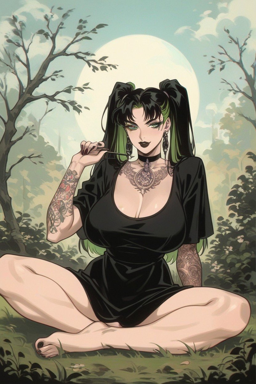 Sitting Down Legs Spread, Tattoos, Goth Hentai AI Porn