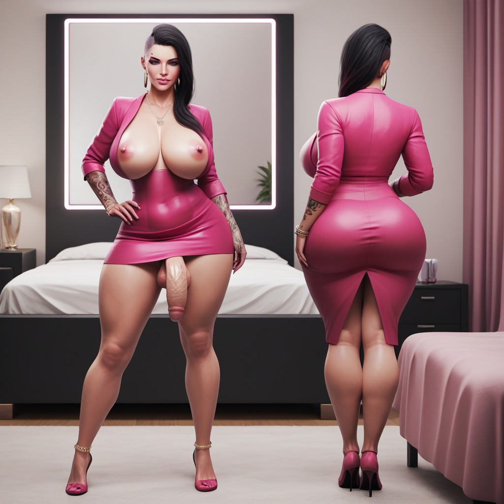 Large Necklace, Pink Tightly Mullet Dress, Pink Bolero Blazer Porno shemale IA