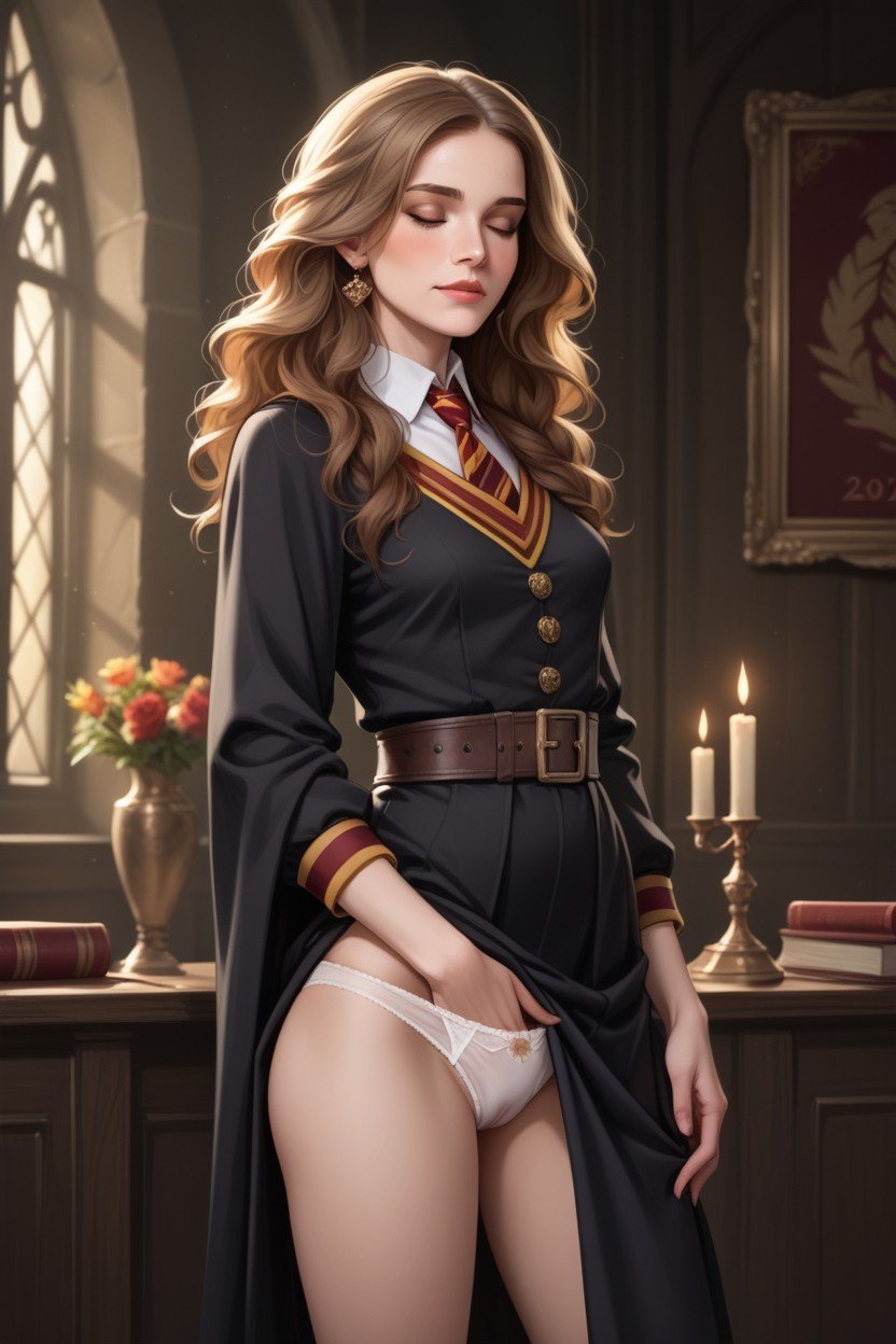 Gêné, Gryffindor Uniform, Closing EyesPorno IA Hentai