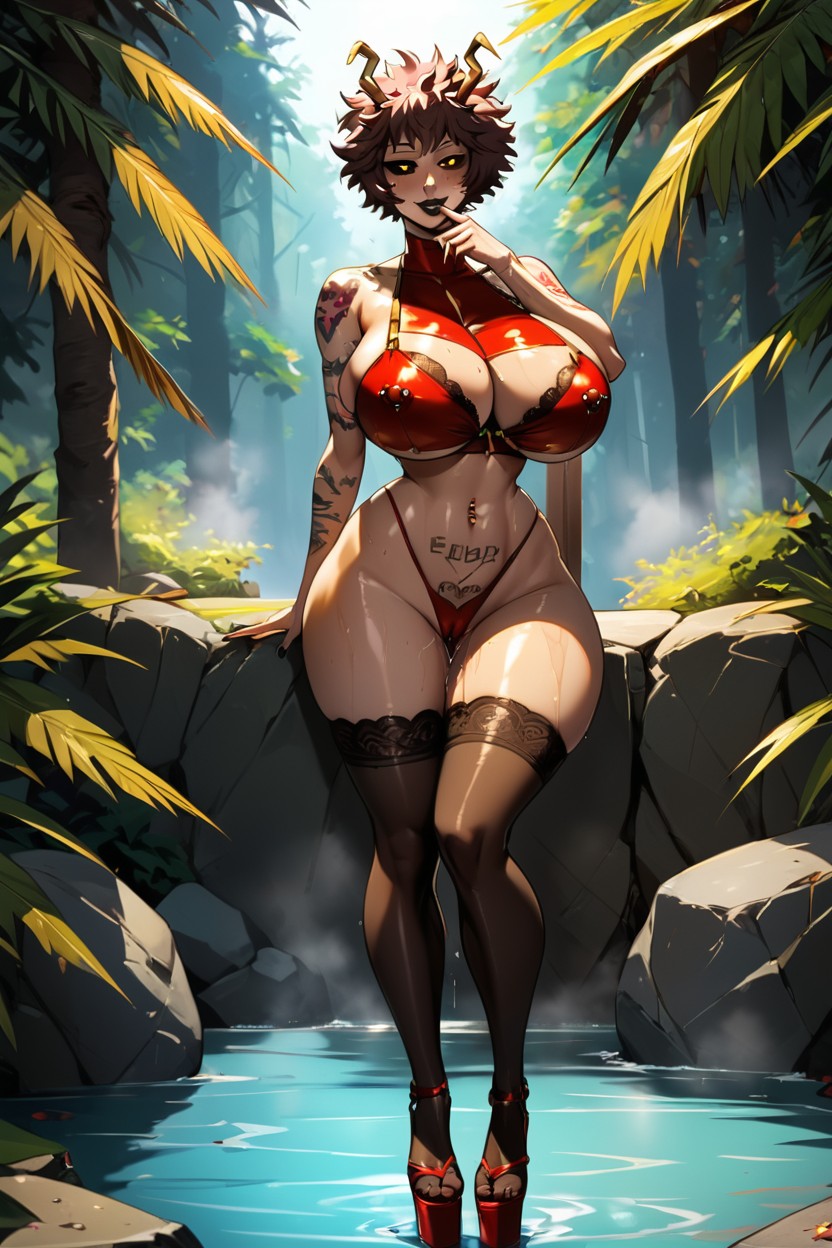 Snatched Waist, Navel Piercing, Deep Cleavage Hentai IA