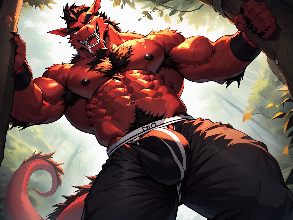 Charming Yet Scary Were-dragon, Muscular Were-dragon, Provocative AI Gay Porn