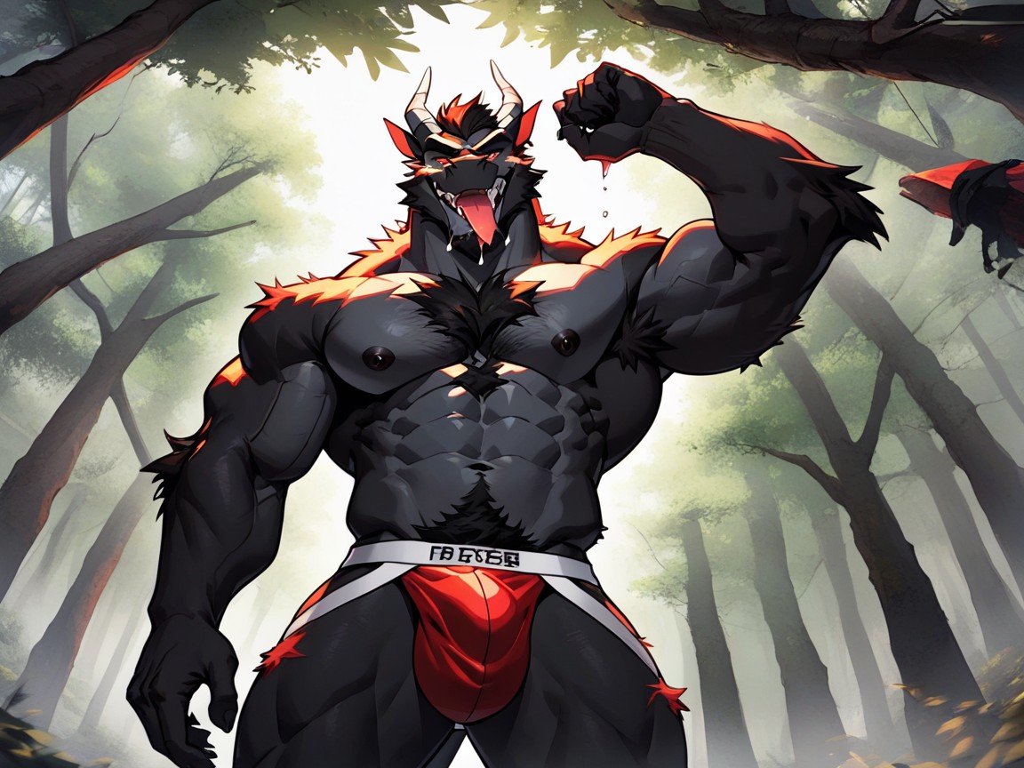 Outdoors, Standing Over The Viewer In The Forest With Ripped Clothes, Drooling AI Gay Porn
